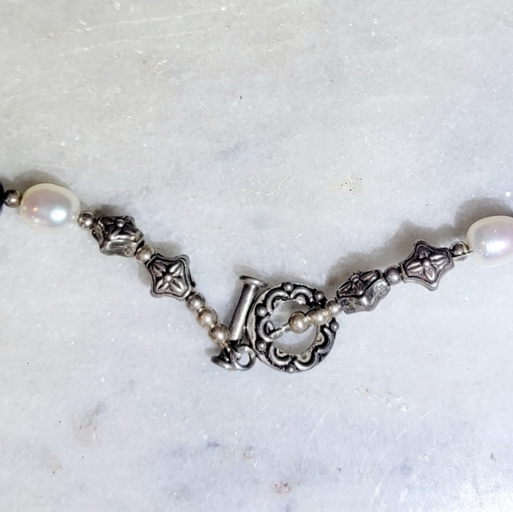 Artisan 20" Necklace Chocolate Black Saltwater Pearls Sterling 925 Quinceañera - Picture 6 of 6